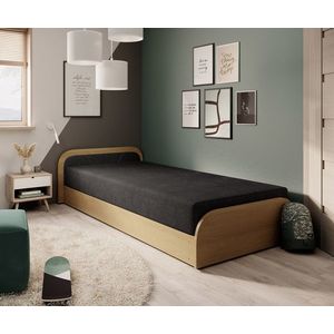 Pat pentru camera copilului, deschidere stanga, 80x190 cm, ELTAP, LT-BR-04AL, Parys, lemn/poliester, natur/negru imagine