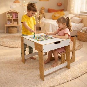 Set masa si scaun pentru copii, Hanah Home, Phoenix 1 Ch, Alb / Natural imagine