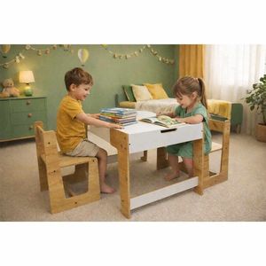 Set masa si scaun pentru copii, Hanah Home, Phoenix 2 Ch, Alb / Natural imagine