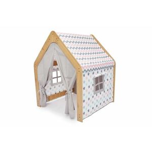 Cort de joaca pentru copii, Hanah Home, Wooden Tent, 95x114x90 cm, Natural / Alb / Roz imagine