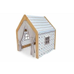 Cort de joaca pentru copii, Hanah Home, Wooden Tent, 95x114x90 cm, Natural / Alb / Albastru imagine