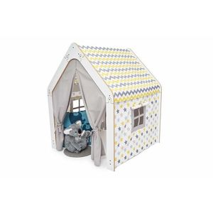 Cort de joaca pentru copii, Hanah Home, Wooden Tent, 95x114x90 cm, Alb / Galben imagine