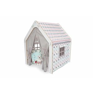 Cort de joaca pentru copii, Hanah Home, Wooden Tent, 95x114x90 cm, Alb/Roz imagine