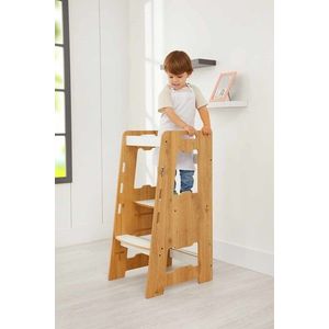 Turn de invatare, Hanah Home, Learning Tower, 40x90x50 cm, Natural/Alb imagine