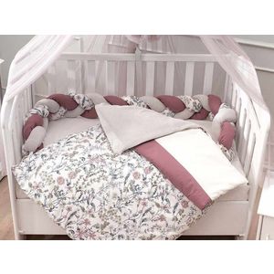 Set de dormit pentru bebelusi cu protectie laterala, Wallxpert, Flower, Roz / Alb / Gri imagine