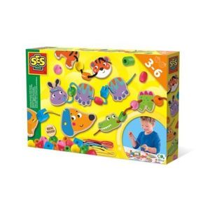 Jucarie din lemn - Set de insirat animale si margele imagine