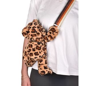 Ursulet din plus - geanta crossbody adorabila, 30 cm, imprimeu leopard imagine