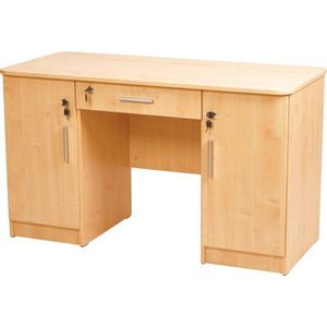 Birou catedra 130x60x76 cm, colturi rotunjite, 2 corpuri laterale si sertar central, cu incuietoari, culoare fag imagine