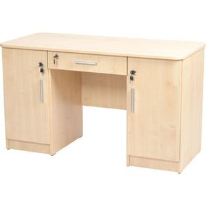 Birou catedra 130x60x76 cm, colturi rotunjite, 2 corpuri laterale si sertar central, cu incuietoari, culoare artar imagine