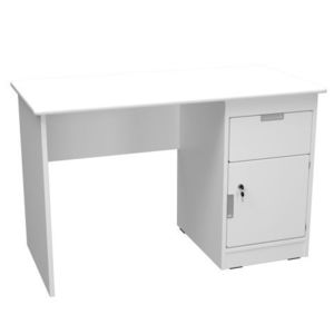 Birou catedra 120x60x76 cm, colturi rotunjite, corp lateral cu sertar si caseta cu incuietoare, culoare alb - alb imagine