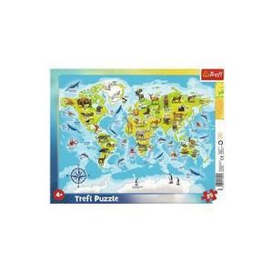 Puzzle 25. Plansa harta lumii cu animale imagine