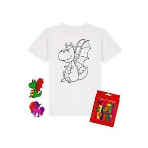 Set creativ: Tricou alb copii. Marimea XS Model: Dragon + Carioci imagine
