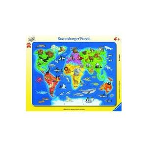 Puzzle 30. Harta lumii cu animale imagine