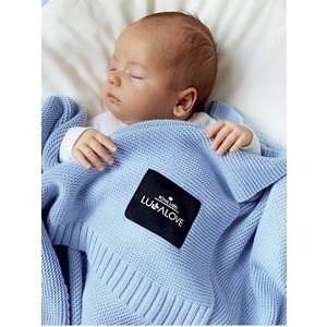 Paturica crosetata din bambus si bumbac 80x100 cm Albastru imagine