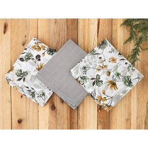 Set 3 museline MimiNu Botanica Grey multifunctionale din bumbac 30x30 cm imagine