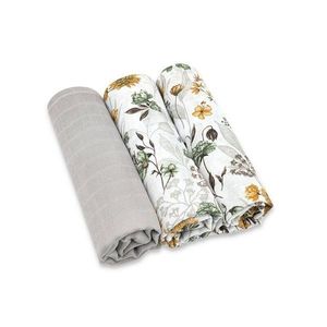 Set 3 museline MimiNu Botanica Grey multifunctionale din bumbac 75x75 cm imagine