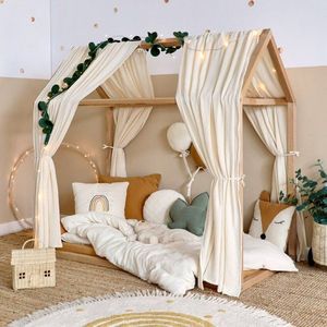 Set 2 baldachine muselina pentru pat tip casuta, Little Amy, Crem, 2x300 cm pentru pat 80x160 cm imagine