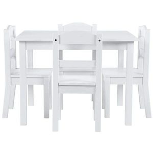 Set masuta cu 4 scaunele din lemn Ginger Home Alb, margini rotunjite, design scandinav elegant, potrivit pentru luat masa, activitati, teme, gradinita, after school imagine