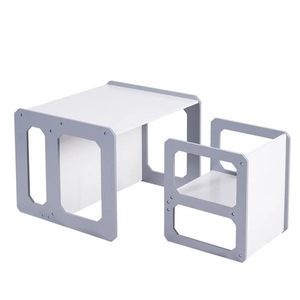 Set masuta cu scaunel tip Montessori bancuta 3in1 Ginger Home AlbGri transformabil , material MDF, margini rotunjite, suprafata neteda usor de curatat imagine