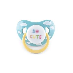 Set 2 suzete din silicon moale cu capac si tetina rotunda 6 luni+ Yellow Blue imagine