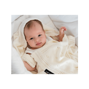 Paturica crosetata din bambus si bumbac model Daisy Coconut 80x100 cm imagine