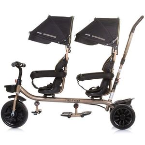 Tricicleta pentru gemeni Chipolino Hip Hop Ebony cu sezut rotativ 360 grade, suporturi pentru picioare, bara de protectie, cosulete imagine