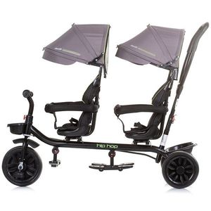 Tricicleta pentru gemeni Chipolino Hip Hop Graphite cu sezut rotativ 360 grade, suporturi pentru picioare, bara de protectie, cosulete imagine