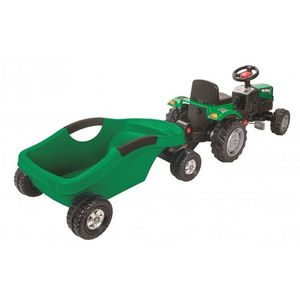 Tractor cu remorca Pilsan Big Trolley Green transmisie pe lant, volan cu claxon, scaun reglabil, spatar, de la 3 ani pana la 50 kg imagine