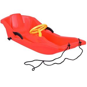 Sanie din plastic pentru copii rosie, cu volan, frana dublu-laterala si sfoara pentru tractiune si ghidare, dimensiune 100 x 51 x 22 cm imagine