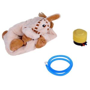 Calut gonflabil de sarit pentru copii brown, realizat din cauciuc imbracat in plus pufos, cu pompa de picior inclusa, dimensiune 61 x 17 x 52 cm imagine