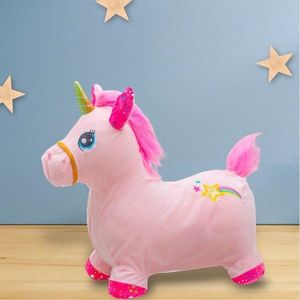 Jucarie gonflabila de plus cu sunete Baby Mix Unicorn Pink, husa moale detasabila, pompa inclusa, greutate suportata 70 kg, 36 luni+ imagine