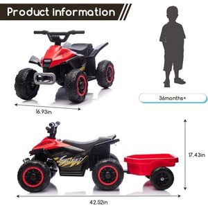 Atv electric cu remorca Nichiduta Mooving Speed Red, roti rezistente, remorca detasabila, acumulator 6V4.5Ah, motor 35w, suport picioare imagine