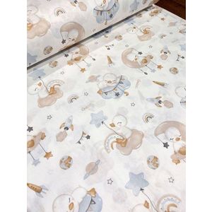 Cearsaf pentru pat copii Nichiduta Sleeping duck blue 120x60 cm din bumbac cu banda elastica roata imagine