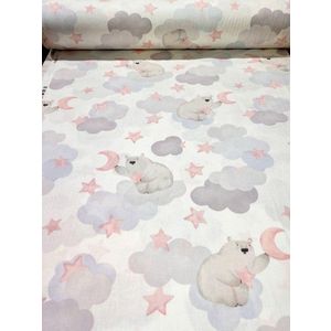 Cearsaf pentru pat copii Nichiduta Bear cloud pink 120x60 cm din bumbac cu banda elastica roata imagine