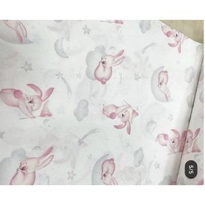 Cearsaf pentru pat copii Nichiduta Pink bunny 120x60 cm din bumbac cu banda elastica roata imagine