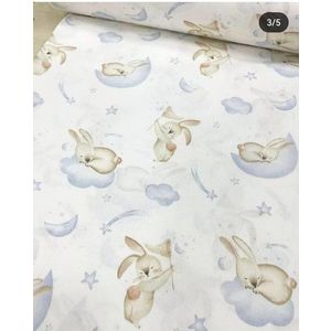 Cearsaf pentru pat copii Nichiduta Blue bunny 120x60 cm din bumbac cu banda elastica roata imagine