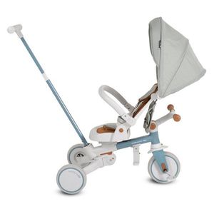Tricicleta pentru copii Byox Compacto Blue 4in1 ultrapliabila, suport de picioare, control al directiei, scaun reversibil cu rotire 360 grade, spatar reglabil, copertina XXL, pernuta moale pe scaun si spatar imagine