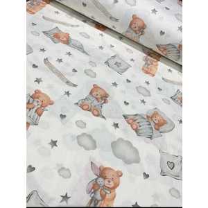Cearsaf pentru pat copii Nichiduta Sleeping bear grey blanket 120x60 cm din bumbac cu banda elastica roata imagine