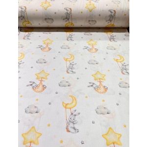 Cearsaf pentru pat copii Nichiduta Bunny with moon and stars 120x60 cm din bumbac cu banda elastica roata imagine