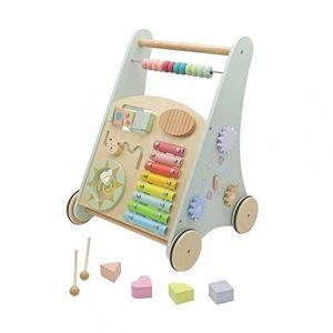 Antepremergator cu multiactivitati pentru copii blue, realizat din lemn, cu xilofon muzical, labirint si forme de potrivit imagine