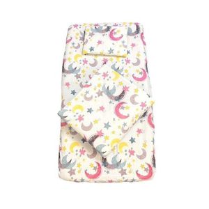 Lenjerie de pat 3 piese cu cearceaf plapumioara si pernuta slim 140x70 cm Croitoria Noastra Stele cu luna roz imagine