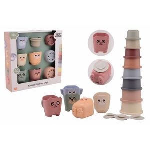 Set de stivuit si joaca cu apa Montessori galetuse si pahare din plastic bio Happy World JohnToy imagine