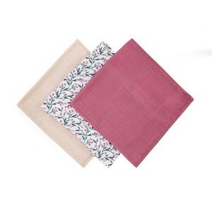 Set 3 scutece PetiteMars Pink Meadow Moussy din muselina de bambus, hipoalergenice, 68x68 cm imagine