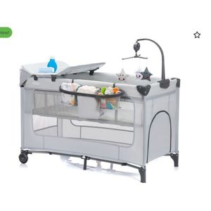 Patut pliabil pentru copii Fillikid Capri Grey cu saltea de infasat, organizator, carusel muzical, intrare laterala cu fermoar imagine