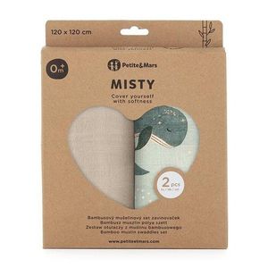 Set 2 scutece PetiteMars Whale Song Misty din muselina de bambus, hipoalergenice, 120x120 cm imagine