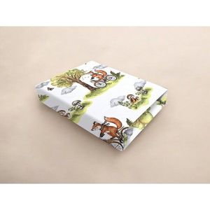 Cearceaf cu elastic Qmini Fox on bikes Natural, pentru patut 120x60 cm, din bumbac imagine