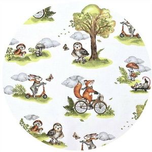 Cearceaf cu elastic Qmini Fox on bikes Natural pentru pat 160x80 cm, din bumbac imagine