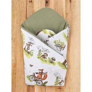 Paturica de infasat Qmini Fox on bikes Natural, cu doua fete, multiple utilizari, inchidere arici velcro, 75x75 cm, din bumbac imagine