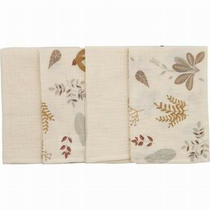Set 4 lavete din muselina Bubaba Beige Leafs 40x40 cm imagine