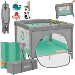 Tarc de joaca Lionelo Mille Plus Verde, pliabil, include saltea, 4 jucarii cu velcro, manere textile 100x100x77 cm imagine